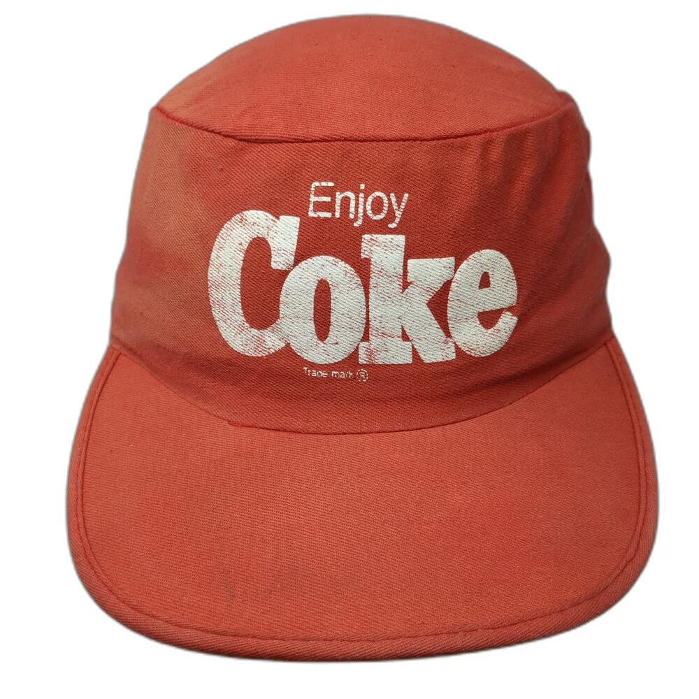 Coca-Cola Red One Size Army Cap Hat Flat Top Cadet Graphic Elastic Back Cotton